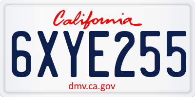 CA license plate 6XYE255