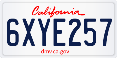CA license plate 6XYE257