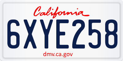 CA license plate 6XYE258