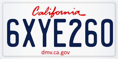CA license plate 6XYE260