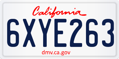CA license plate 6XYE263