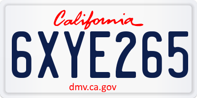 CA license plate 6XYE265