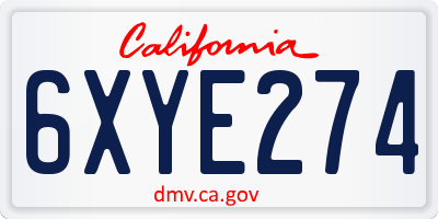 CA license plate 6XYE274