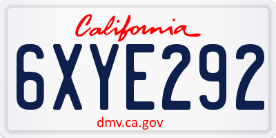 CA license plate 6XYE292