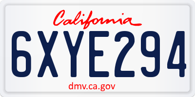 CA license plate 6XYE294
