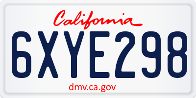 CA license plate 6XYE298