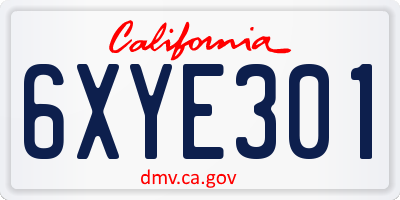 CA license plate 6XYE301