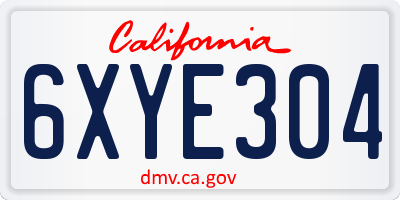 CA license plate 6XYE304