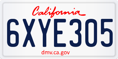CA license plate 6XYE305