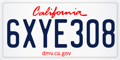 CA license plate 6XYE308