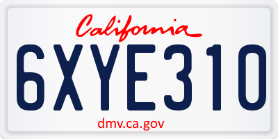 CA license plate 6XYE310
