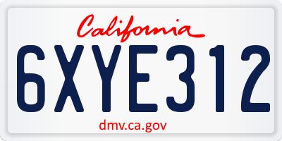 CA license plate 6XYE312