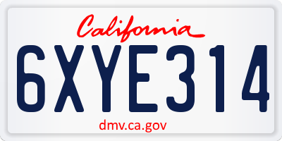 CA license plate 6XYE314