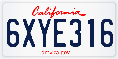 CA license plate 6XYE316