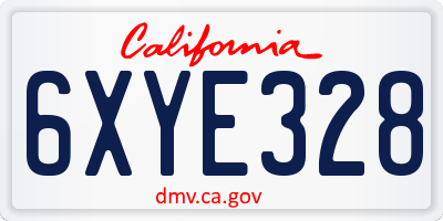 CA license plate 6XYE328