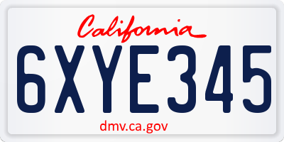 CA license plate 6XYE345