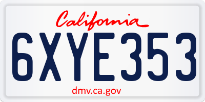 CA license plate 6XYE353