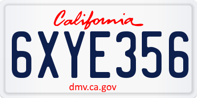 CA license plate 6XYE356