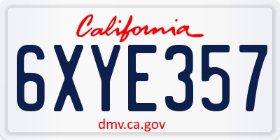 CA license plate 6XYE357
