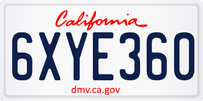 CA license plate 6XYE360