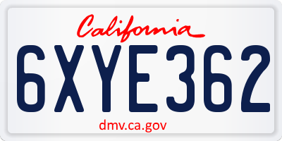 CA license plate 6XYE362