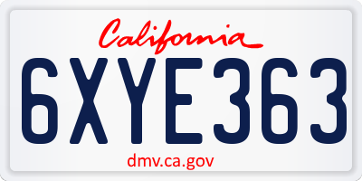 CA license plate 6XYE363