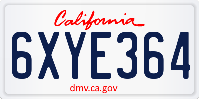 CA license plate 6XYE364