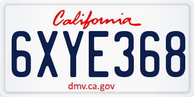 CA license plate 6XYE368