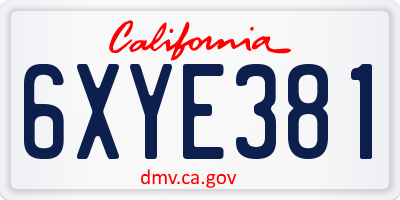 CA license plate 6XYE381