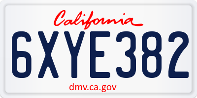 CA license plate 6XYE382