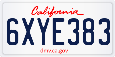 CA license plate 6XYE383