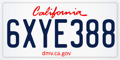 CA license plate 6XYE388