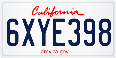 CA license plate 6XYE398