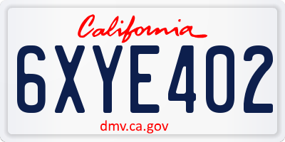 CA license plate 6XYE402