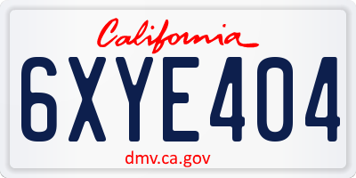 CA license plate 6XYE404