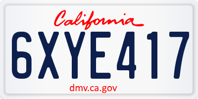 CA license plate 6XYE417
