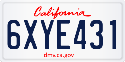 CA license plate 6XYE431