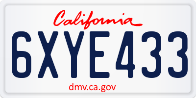 CA license plate 6XYE433
