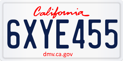 CA license plate 6XYE455
