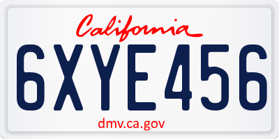 CA license plate 6XYE456