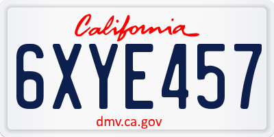 CA license plate 6XYE457