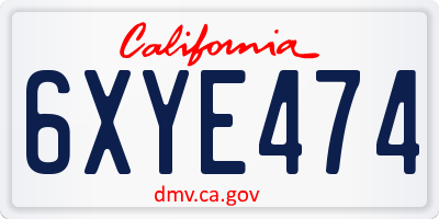 CA license plate 6XYE474