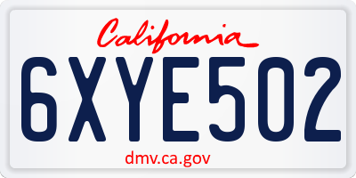 CA license plate 6XYE502