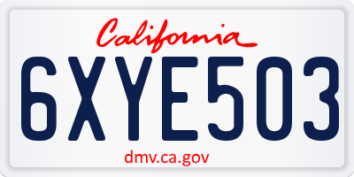CA license plate 6XYE503