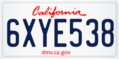 CA license plate 6XYE538
