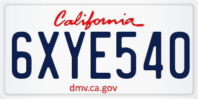 CA license plate 6XYE540