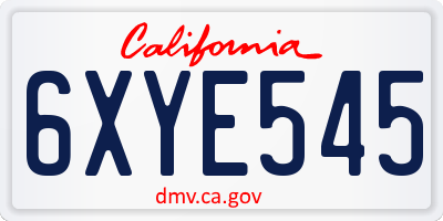 CA license plate 6XYE545