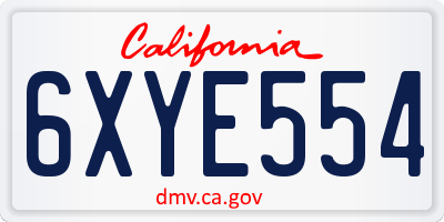 CA license plate 6XYE554
