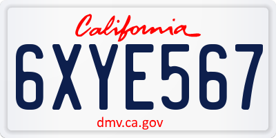 CA license plate 6XYE567