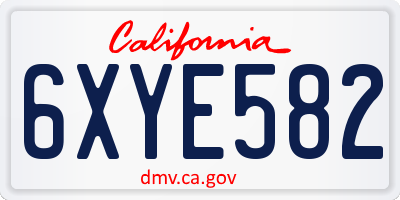 CA license plate 6XYE582